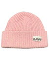 Logo Patch Knit Beanie Pink - GANNI - BALAAN 2