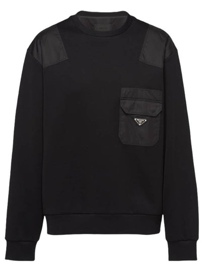 Re-Nylon Details Cotton Sweatshirt Black - PRADA - BALAAN 2