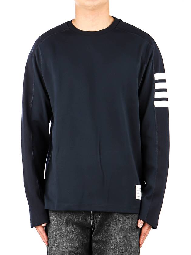 4-Bar Striped Cotton Long Sleeve T-Shirt Navy - THOM BROWNE - BALAAN 2