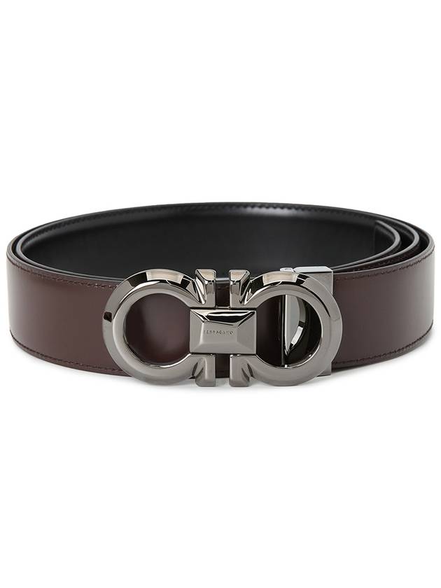 Reversible Adjustable Gancini Leather Belt Black Dark Brown - SALVATORE FERRAGAMO - BALAAN 3