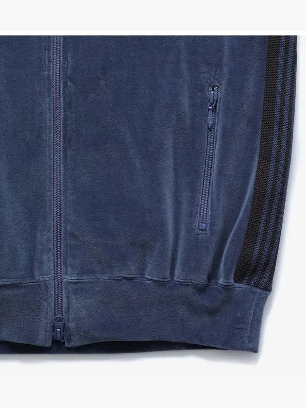 Webbing Trimmed Embroidered Logo Cotton Blend Velvet Track Jacket Blue - NEEDLES - BALAAN 4