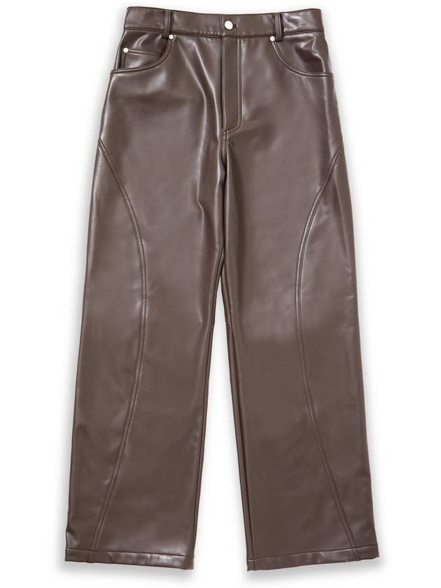 Round Line Leather Wide Pants Brown - MONTSENU - BALAAN 7