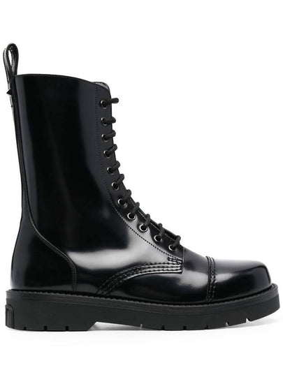 Camden Brushed Leather Worker Boots Black - VALENTINO - BALAAN 2