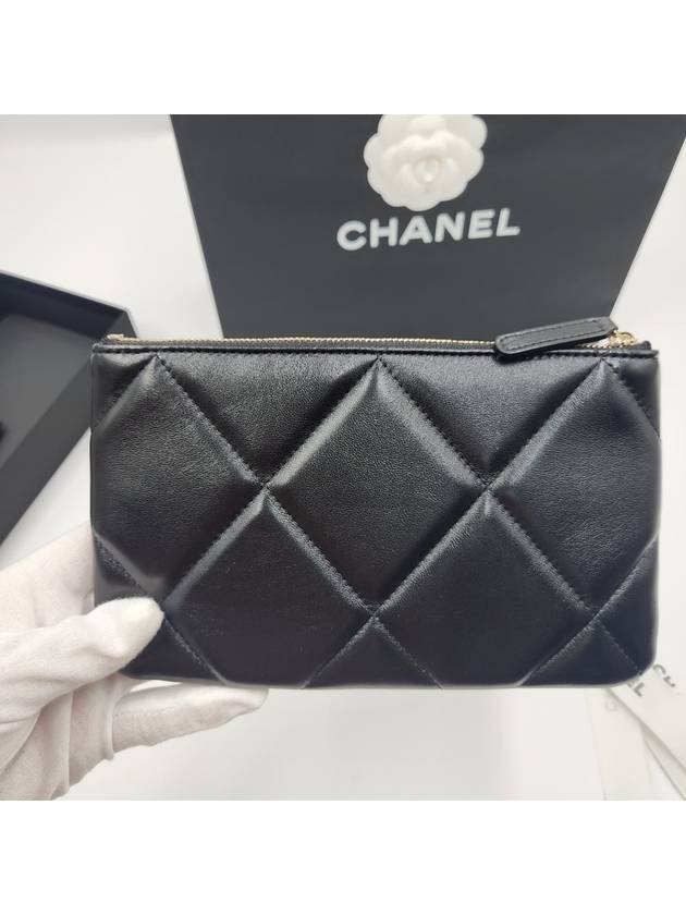 Nineteen Gold Logo Small Lambskin Pouch Bag Black - CHANEL - BALAAN 4