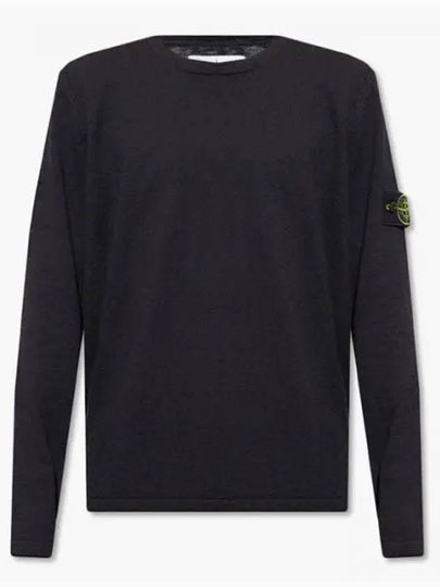 Logo Patch Crew Neck Cotton Nylon Knit Top Black - STONE ISLAND - BALAAN 2