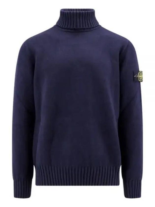 Wappen Patch Loose Fit Cotton Turtleneck Navy - STONE ISLAND - BALAAN 2