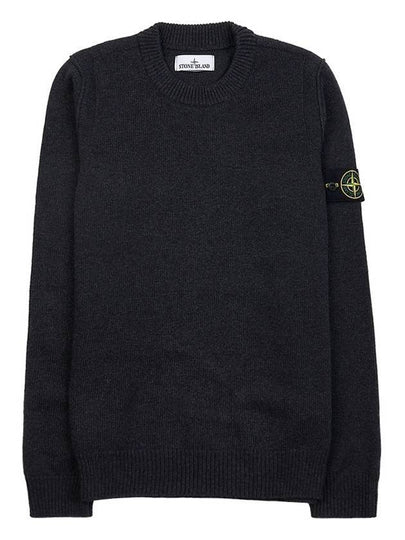 Logo Patch Crew Neck Wool Knit Top Melange Charcoal - STONE ISLAND - BALAAN 2