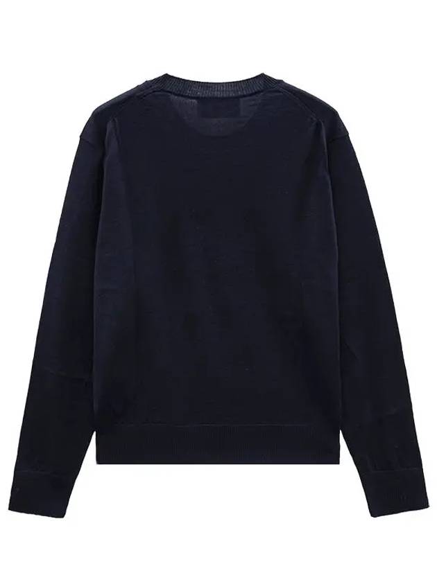 Heart Embroidered Logo Crew Neck Knit Top Navy - AMI - BALAAN 6