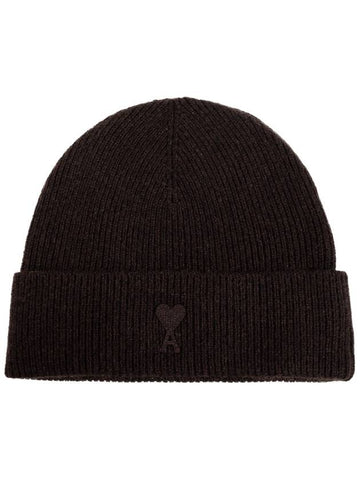 De Coeur Ribbed Knit Beanie Brown - AMI - BALAAN 1