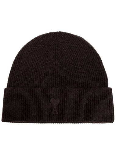 De Coeur Ribbed Knit Beanie Brown - AMI - BALAAN 1