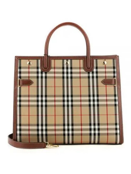 Vintage Check Two-Handle Title Medium Shoulder Bag Beige - BURBERRY - BALAAN 2