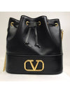 V Logo Signature Chain Napa Leather Bucket Bag Black - VALENTINO - BALAAN 3