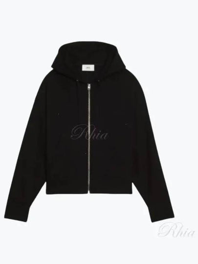 Wool Viscose Zip-Up Hoodie Black - AMI - BALAAN 2