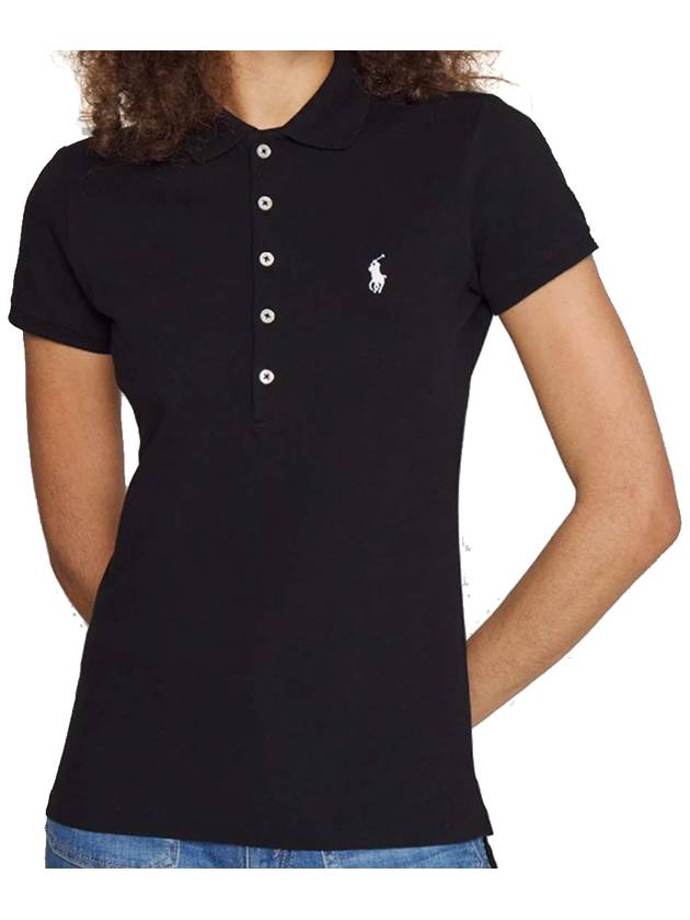 Women's Julie Embroidered Logo Short Sleeve Polo Shirt Black - POLO RALPH LAUREN - BALAAN 2