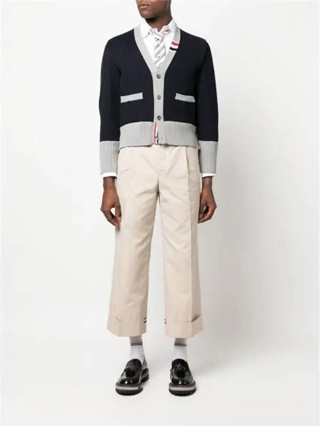 Three Stripe V Neck Cotton Cardigan Navy - THOM BROWNE - BALAAN 6