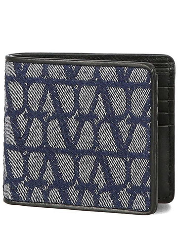 Toile Iconographe Denim Half Wallet Blue - VALENTINO - BALAAN 1