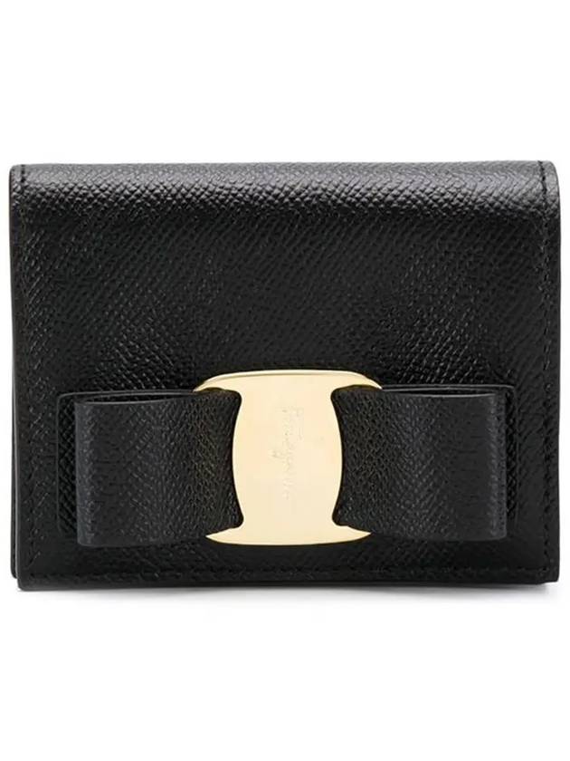 Vara Bow Gloss Flap Half Wallet Black - SALVATORE FERRAGAMO - BALAAN 3