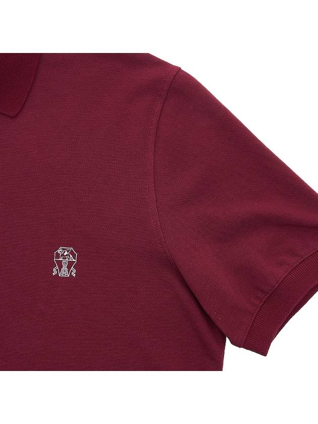 Embroidered Logo Cotton Polo Shirt Dark Red - BRUNELLO CUCINELLI - BALAAN 5