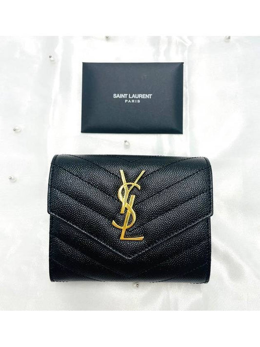 Gold monogram flap 3 fold bifold wallet 403943 BOW01 - SAINT LAURENT - BALAAN 2