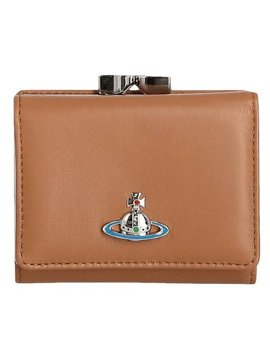 Logo Plaque Frame Small Lambskin Leather Half Wallet Tan Silver - VIVIENNE WESTWOOD - BALAAN 1