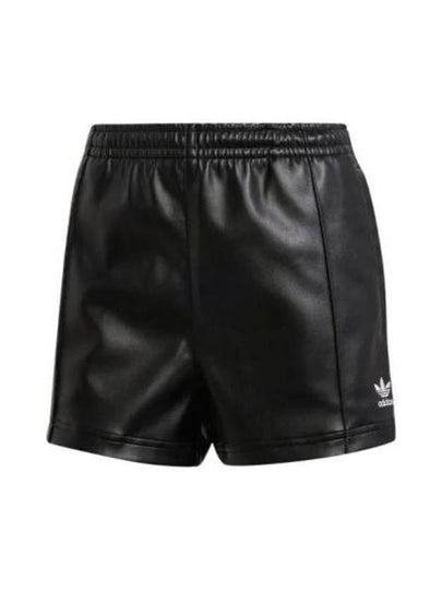 Pleather 3 Stripes Drawcord Shorts Black - ADIDAS - BALAAN 2