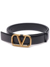 Gold V Logo Signature Leather Belt Black - VALENTINO - BALAAN 4