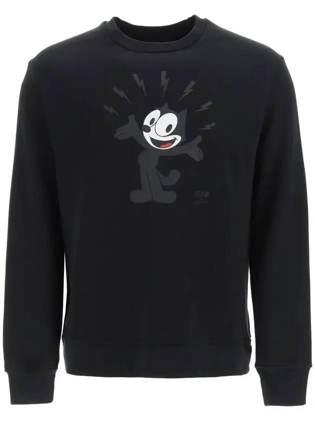 Felix Cat Print Crew Neck Sweatshirt Black - NEIL BARRETT - BALAAN 1