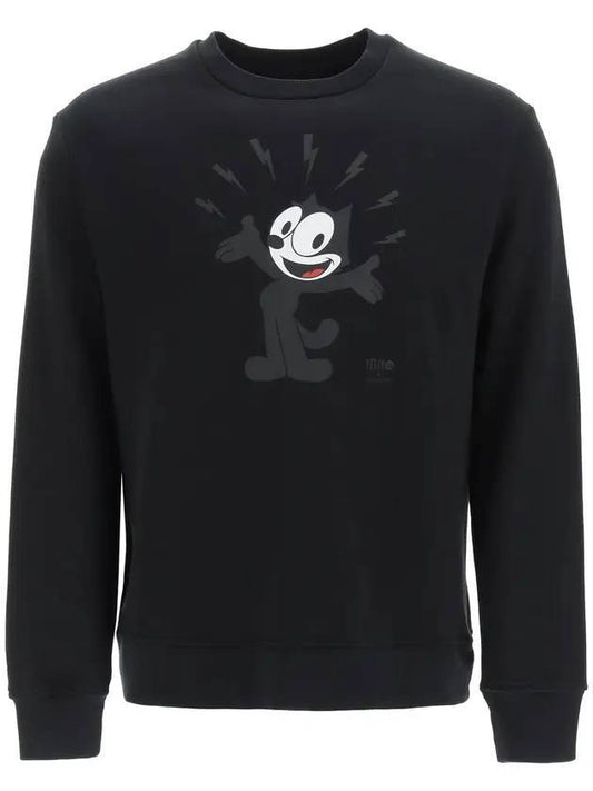 Felix Cat Print Crew Neck Sweatshirt Black - NEIL BARRETT - BALAAN.