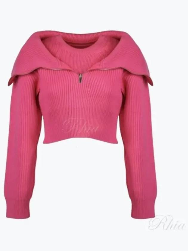 La Maille Risoul Double Collar Knit Top Pink - JACQUEMUS - BALAAN 2