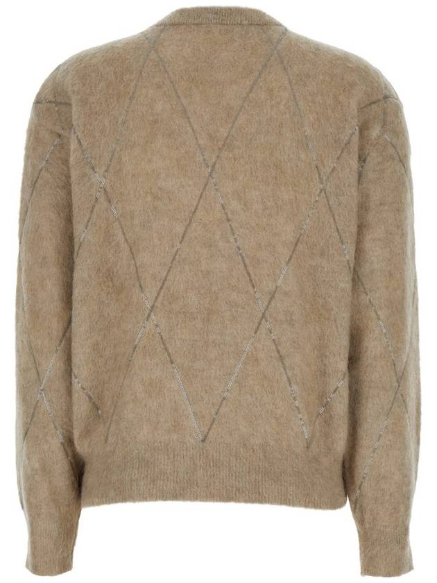 Beige Crewneck Sweater With All-Over Argyle Motiv In Brushed Wool Woman - BRUNELLO CUCINELLI - BALAAN 2