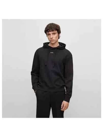 Contrast Logo Relaxed Fit Cotton Hoodie Black - HUGO BOSS - BALAAN 2