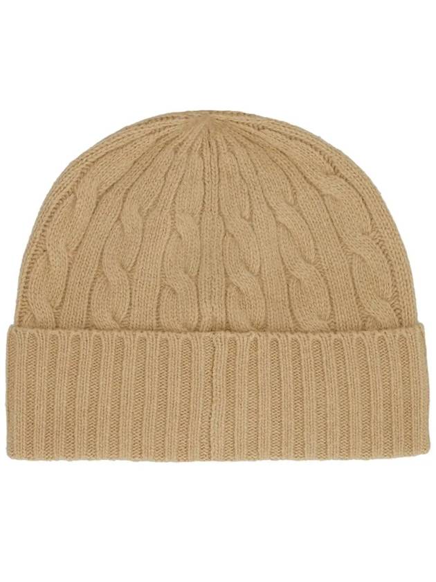 cable knit logo embroidered beanie camel - POLO RALPH LAUREN - BALAAN.