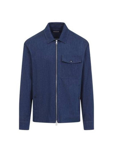 Denim Long Sleeve Zip-Up Jacket Blue - MONCLER - BALAAN 1