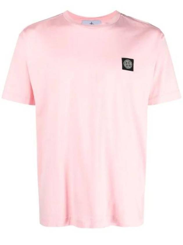 Logo Patch Cotton Short Sleeve T-Shirt Pink - STONE ISLAND - BALAAN 1