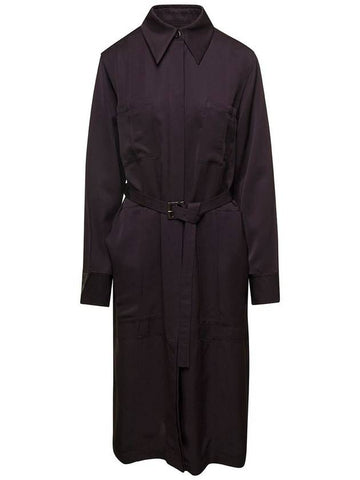 Brown Belted Coat With Classic Collar In Viscose Twill Woman - JIL SANDER - BALAAN 1