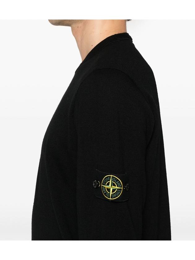 Logo Patch Crewneck Virgin Wool Knit Top Black - STONE ISLAND - BALAAN 5