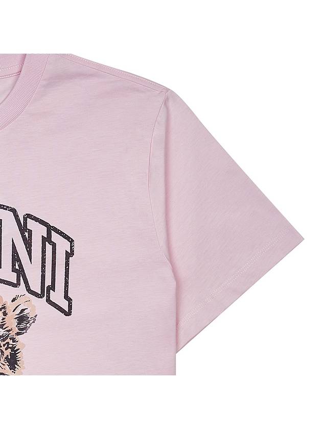 Leopard Print Cotton Short Sleeve T-Shirt Pink - GANNI - BALAAN 7