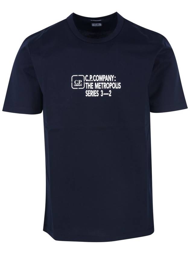 Metropolis Series Mercerized Jersey Reverse Graphic Short Sleeve T-Shirt Navy - CP COMPANY - BALAAN 2