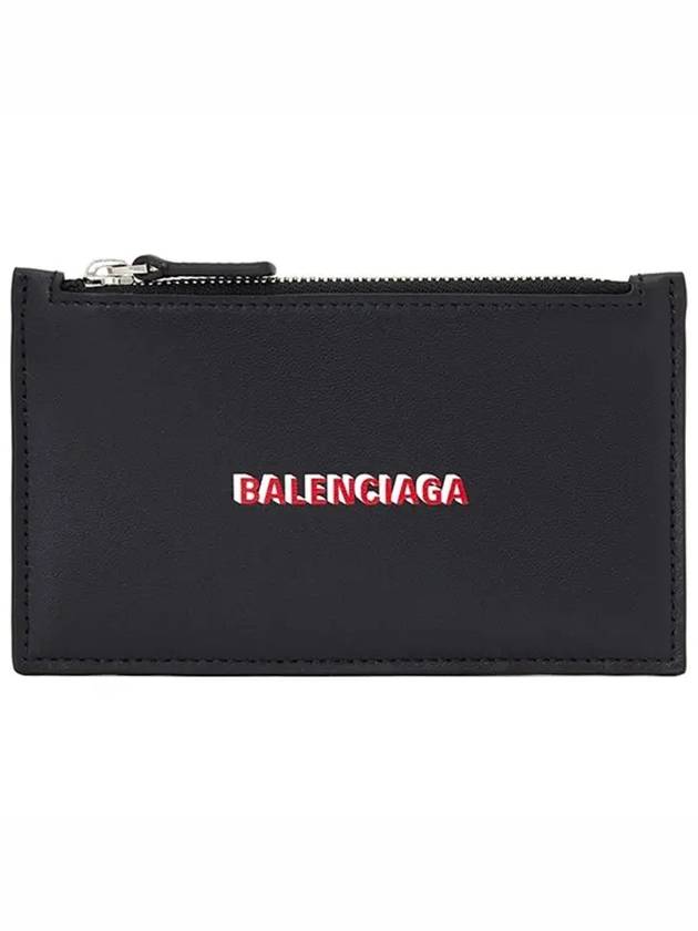 3D Double Logo Print Smooth Leather Zipper Cardholder Wallet - BALENCIAGA - BALAAN 1