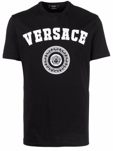 Logo Print Short Sleeve T-Shirt Black - VERSACE - BALAAN 1