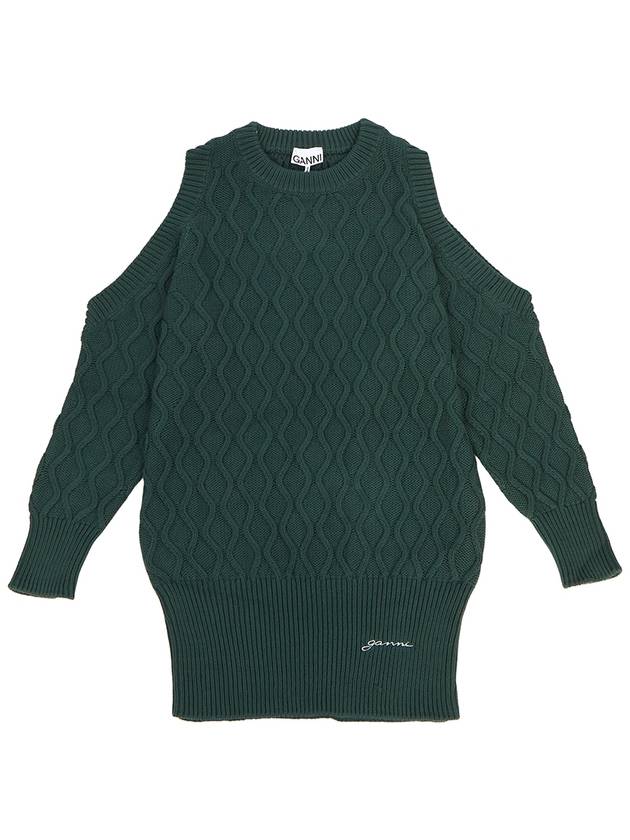 Cable Open Shoulder Long Sleeve Knit Top Green - GANNI - BALAAN 2