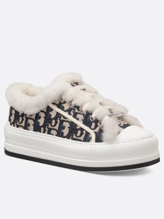 Walk'n'Dior Platform Oblique Embroidered Cotton Shearling Low Top Sneakers Deep Blue - DIOR - BALAAN 7