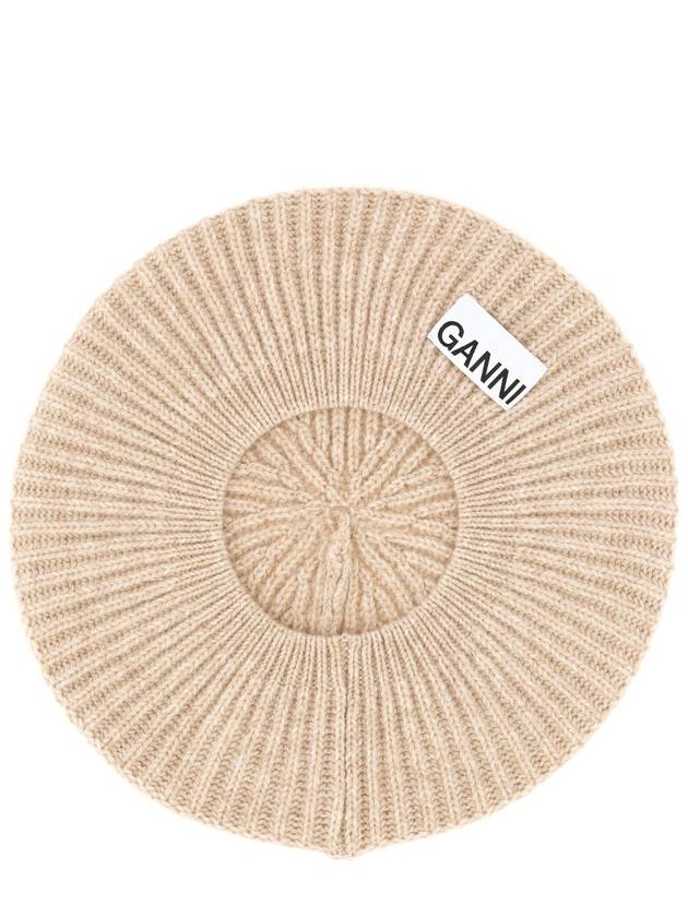 Logo Rib Edge Wool Beret Sand - GANNI - BALAAN 4