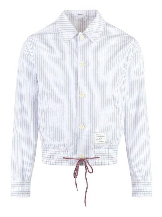 Drawstring Striped Shirt Jacket Light Blue - THOM BROWNE - BALAAN 1