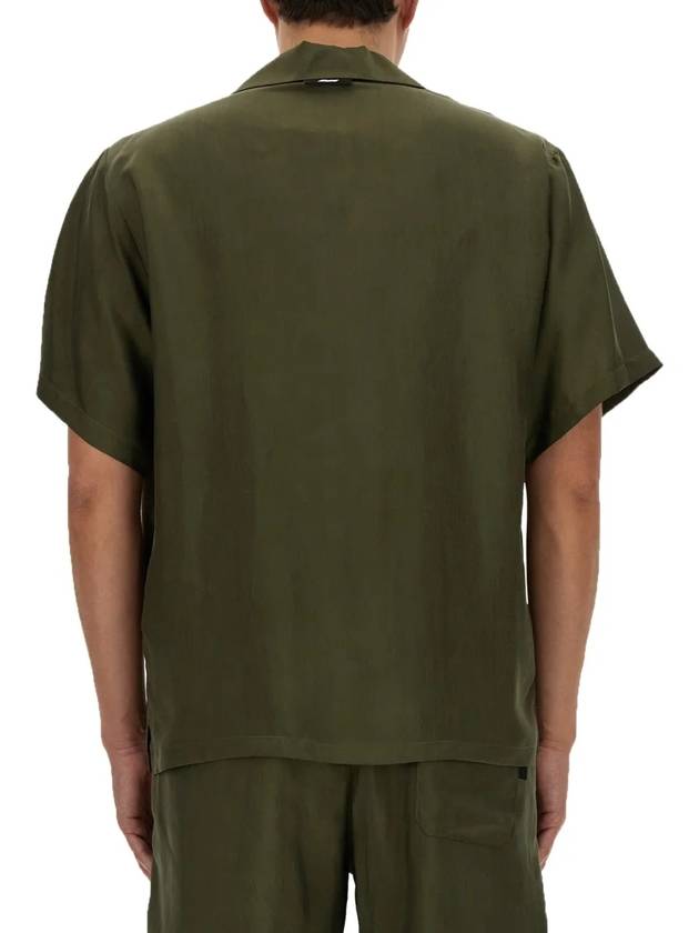 Embroidered Logo Cupro Short Sleeve Shirt Green - MSGM - BALAAN 5