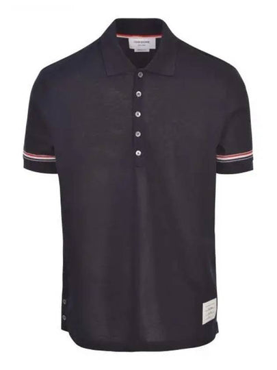 Lightweight Cotton Short Sleeve Polo Shirt Navy - THOM BROWNE - BALAAN 2