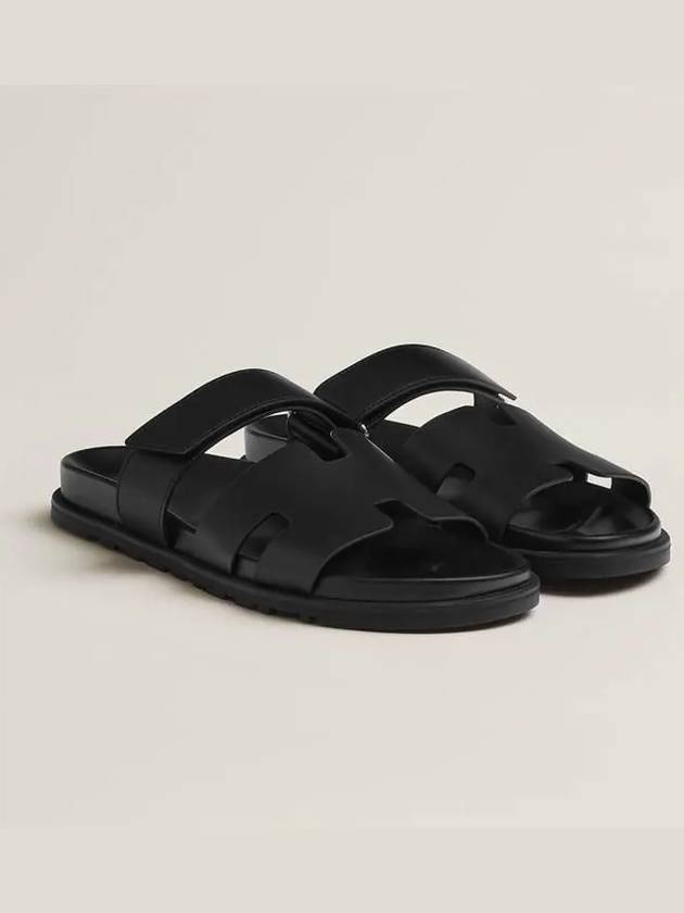 Hermes Chypre H Logo Calfskin Sandals Black - HERMES - BALAAN 2