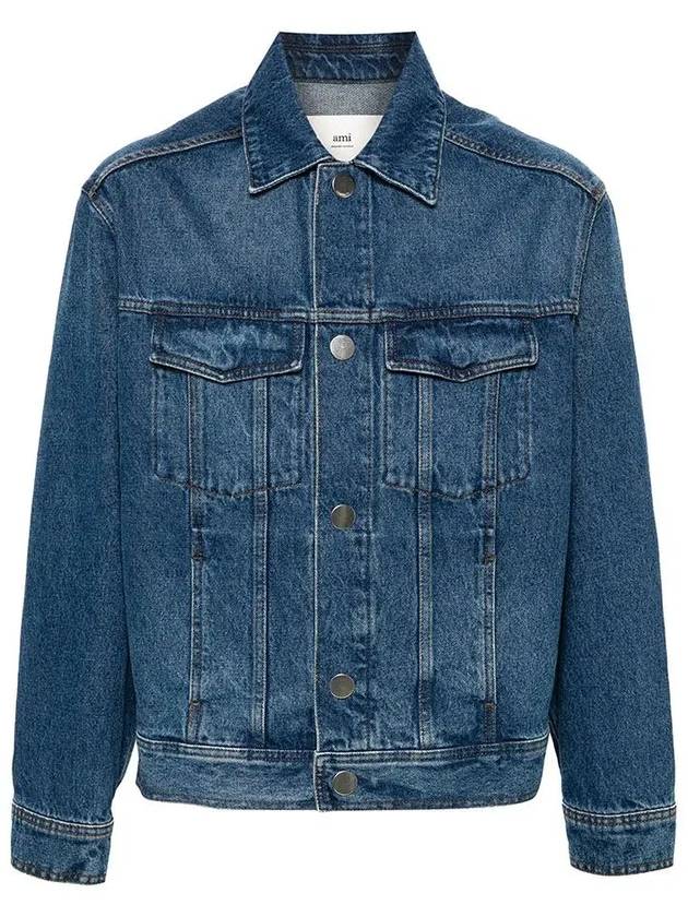 Paris Logo Patch Flap Pocket Cotton Denim Jacket Blue - AMI - BALAAN 3