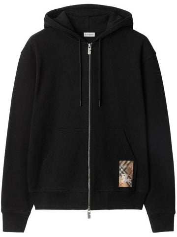 Check Label Zip-Up Hoodie Black - BURBERRY - BALAAN 1