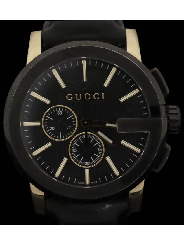 YA101203 101 2 44MM Black Gold Quartz 101XL G Chrono Leather Band Men s Watch - GUCCI - BALAAN 1